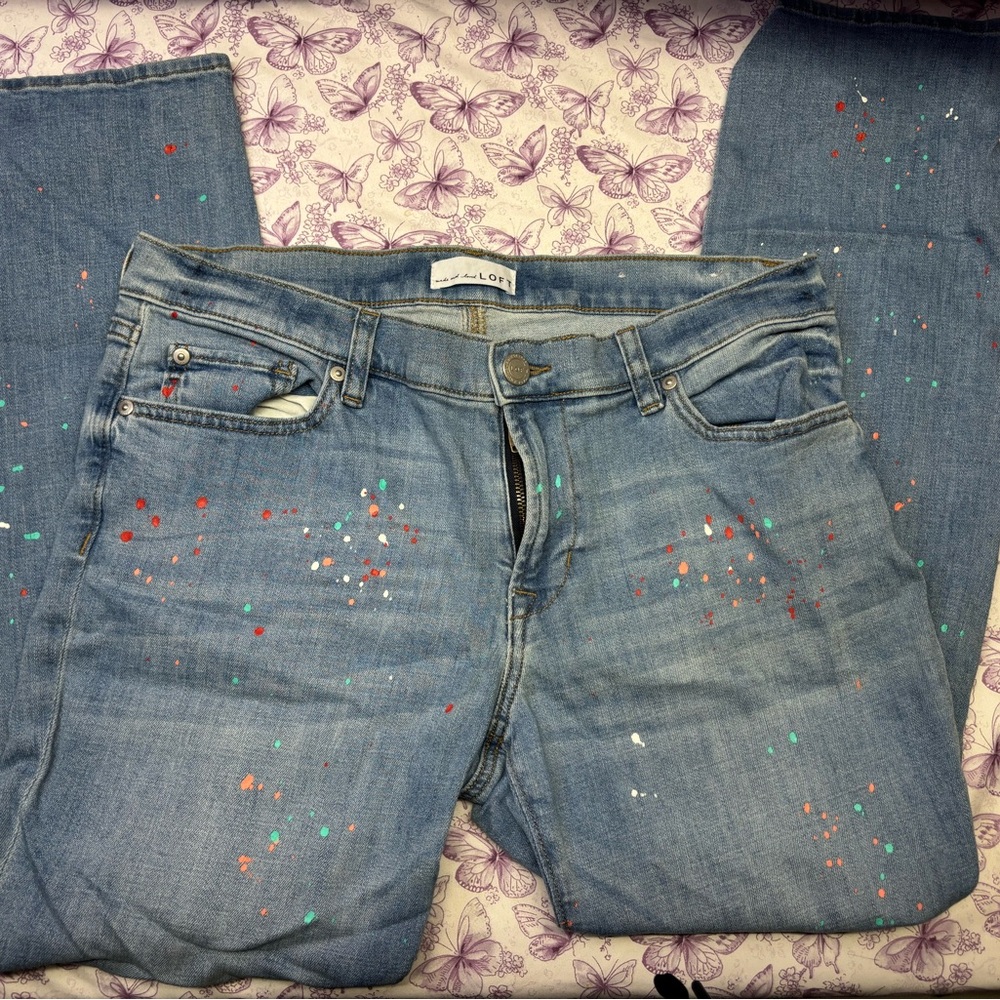 LOFT Women's Blue Jeans with Colorful Splatter